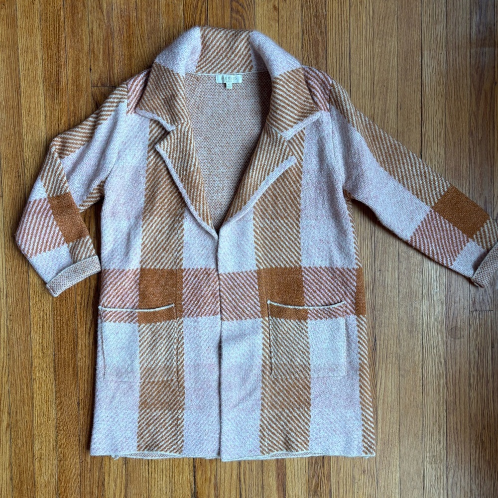 Farmers Market Plaid Long Sweater in Pink and Tan Size XL